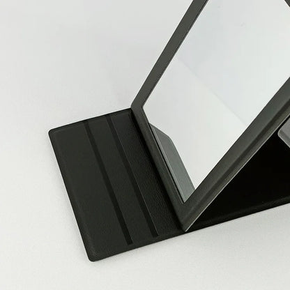 Zonyin High Quality Rectangle Folding PU Leather Mirror Custom Logo Portable Large Desktop Makeup Mirror with Adjustable Stand