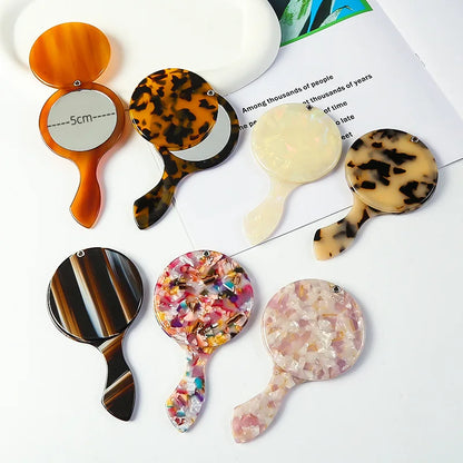 Zonyin Wholesale Custom Portable Handheld Makeup Small Mirror Leopard Pattern Round Rotary Cover Style Acetate Cosmetic Mirror