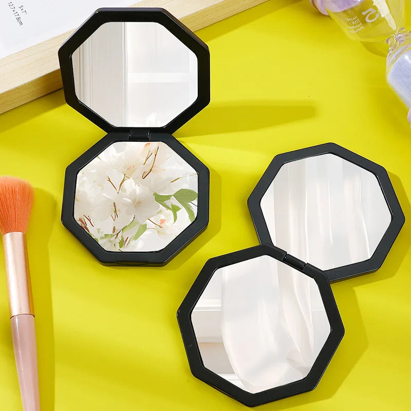 Zonyin New Portable Foldable Plastic Handheld Pocket Cosmetic Mirror Custom Mini Double-Sided Makeup Mirror for Travel