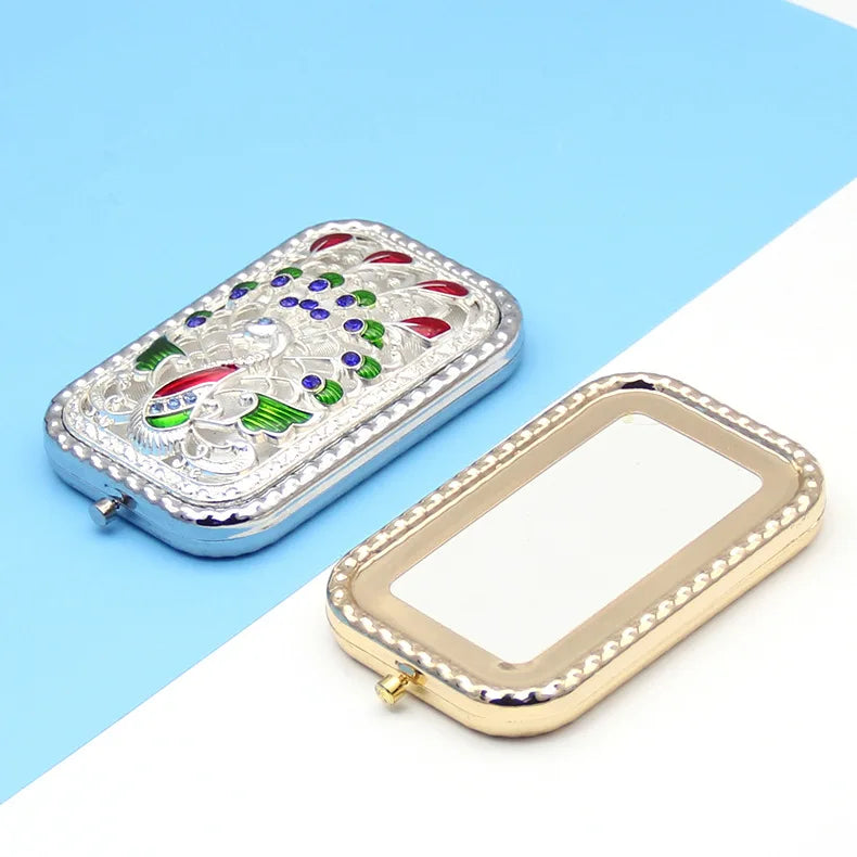 Zonyin Custom Logo Double-Side Foldable Metal Makeup Mirror Square Folding Mini Magnifying Travel Pocket Mirror with Promotion