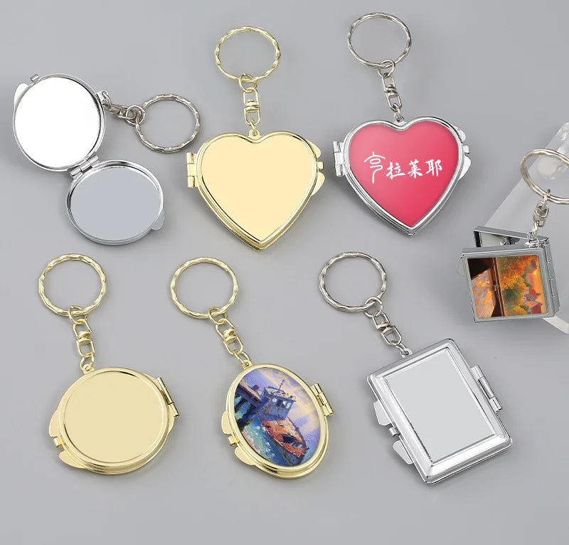 Zonyin Metal Keychain Mirror Creative Double Sided Folding Pocket Mirror Mini Gift Cosmetic Mirror with Ring for DIY Crafts