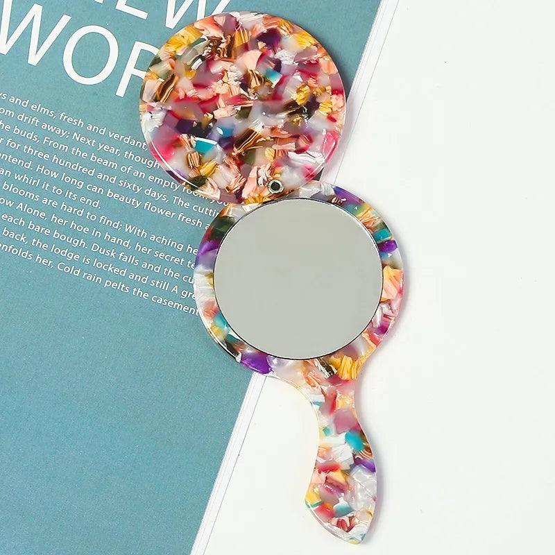Zonyin Wholesale Custom Portable Handheld Makeup Small Mirror Leopard Pattern Round Rotary Cover Style Acetate Cosmetic Mirror