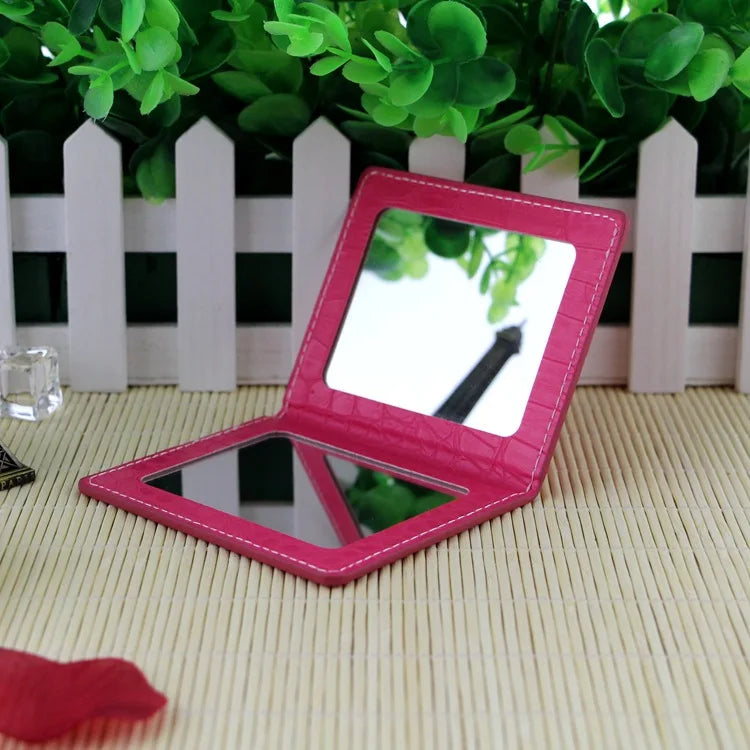 Zonyin Wholesale square PU Leather Makeup Mirror Portable Crocodile Skin Compact Pocket Mirror Cosmetic Travel Mirror for Girl