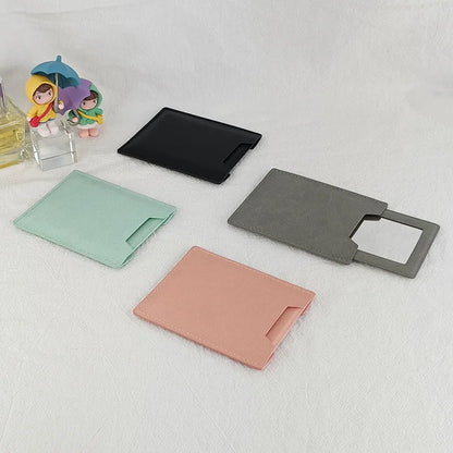 Zonyin High Quality Rectangle Pull-out Design Gray Pu Leather Makeup Mirror Low MOQ Embossed Logo Metal Mirror With Pu Case