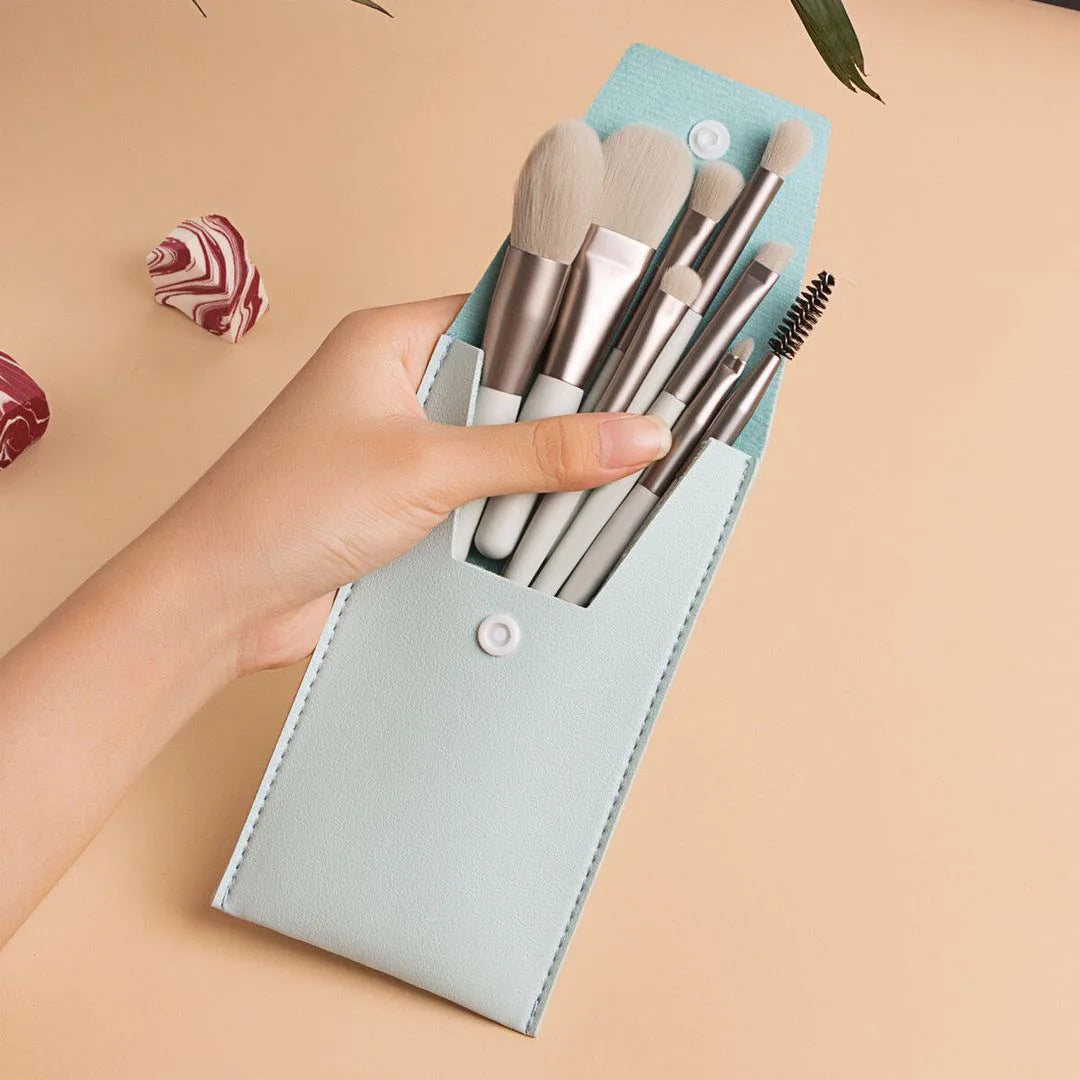 Zonyin 8pcs Travel Makeup Brushes Private Label High Quality Synthetic Mini Small Vegan Makeup Brush Set With Pu Bag