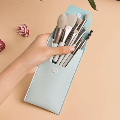 Zonyin 8pcs Travel Makeup Brushes Private Label High Quality Synthetic Mini Small Vegan Makeup Brush Set With Pu Bag