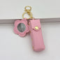 Zonyin PU Leather Flower Shaped Portable Mini Makeup Mirror With Lipstick Holder for Women Cosmetic Mirror Keychain  Accessories