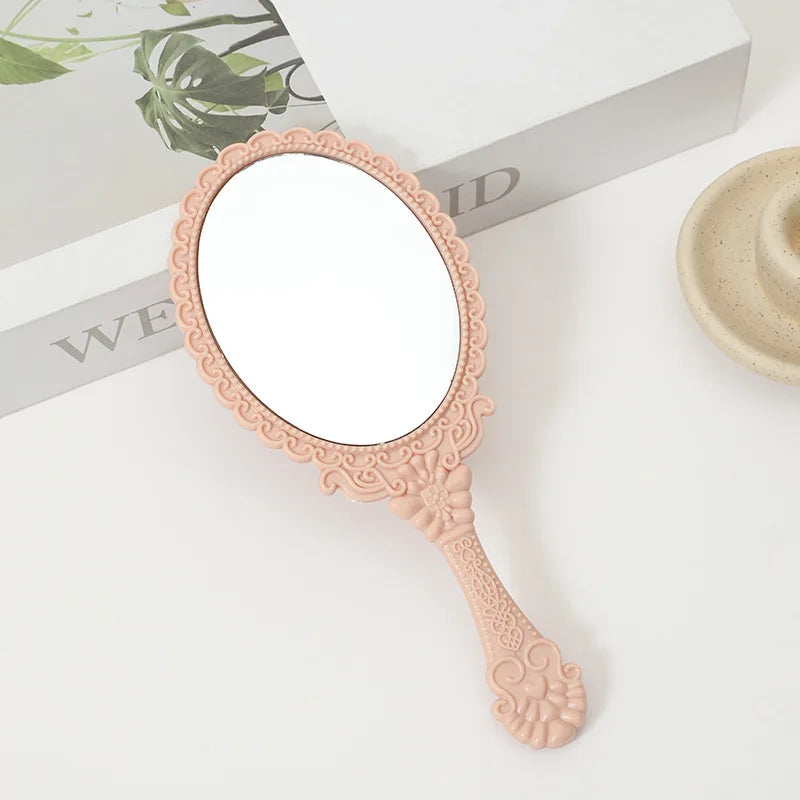 Zonyin Hot Sales European Vintage Travel Makeup Compact Hand Mirror Gold Black Pink Handheld Cosmetic Mirror With Handle
