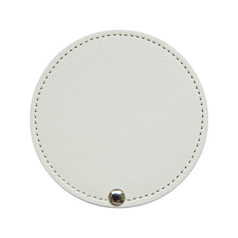 Zonyin Wholesale White Round Pocket Mirror Pu Leather Glass Small Travel Cosmetic Mirror for Women Girls