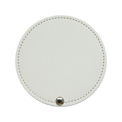 Zonyin Wholesale White Round Pocket Mirror Pu Leather Glass Small Travel Cosmetic Mirror for Women Girls