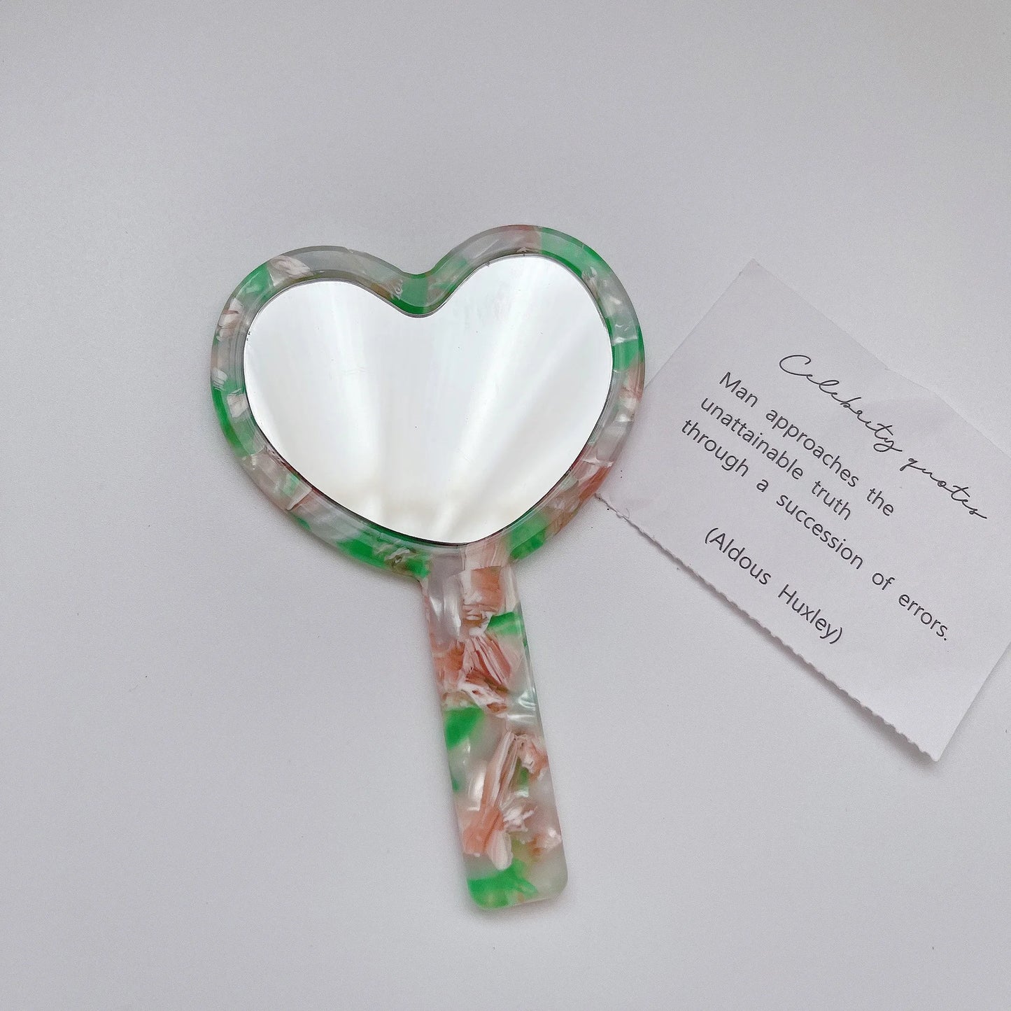 Zonyin Fashionable Heart-Shaped Cosmetic Mirror Cute Acetate Marble Finish Personalized Portable Makeup Mirror for Girls Travel