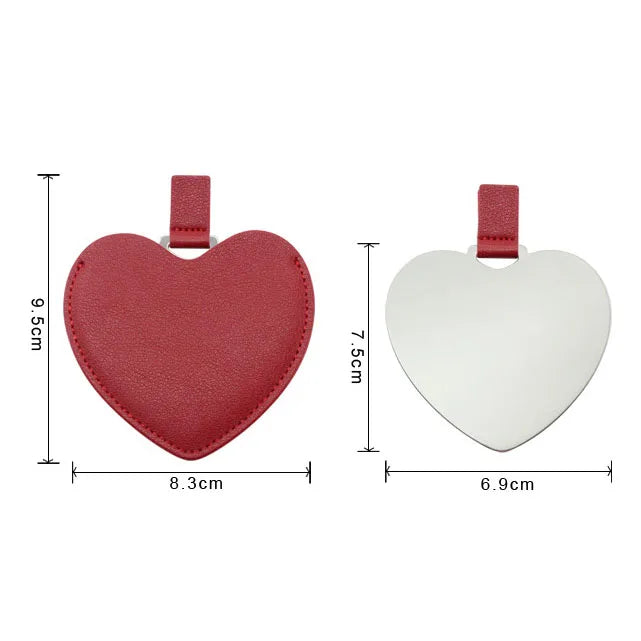 Zonyin High Quality Lovely Heart Design Compact Mirror No Break Stainless Steel Mirror  Pu Leather Pocket Mirror for Women Girls