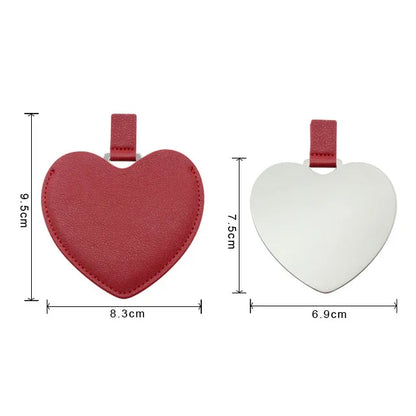 Zonyin High Quality Lovely Heart Design Compact Mirror No Break Stainless Steel Mirror  Pu Leather Pocket Mirror for Women Girls