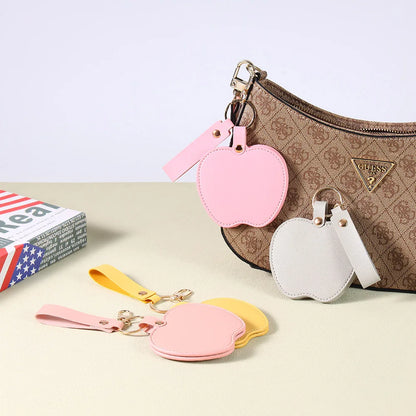 Zonyin Christmas Apple Design Baby Pink Pocket Makeup Mirror Customized Private Logo Small Mirror with Hanging Rope and Key Ring