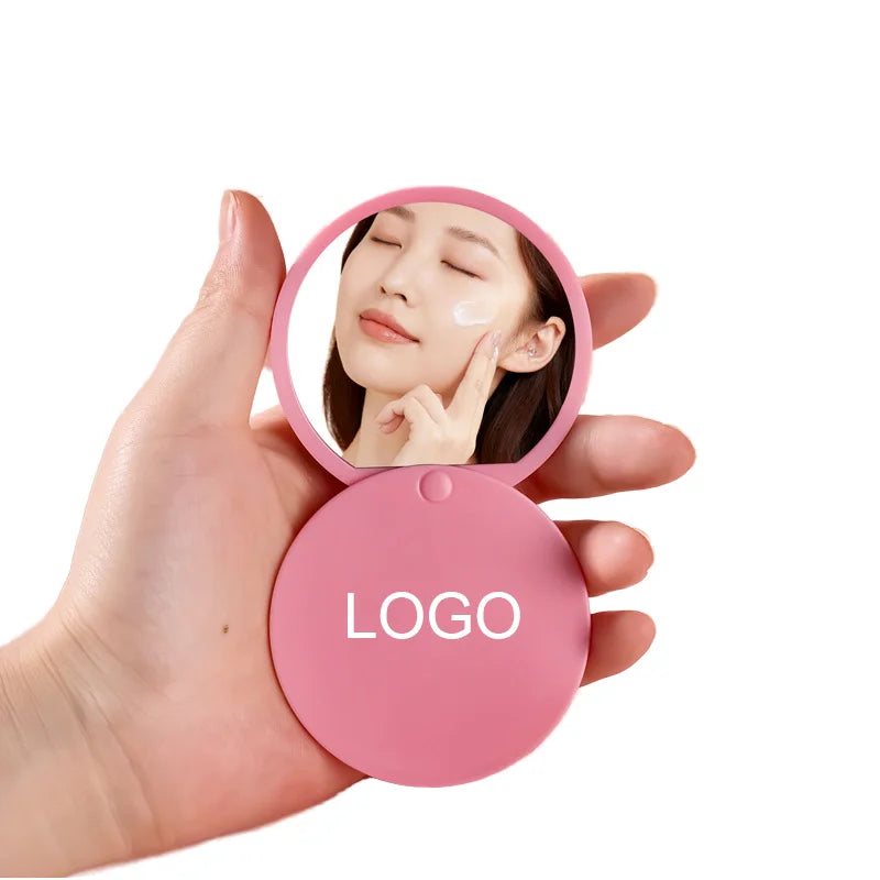 Zonyin Custom logo Plastic Round Sliding Cover Design  Pocket Mirror Wholesale Cheap Portable Pink Small Hand Mirror for Travel