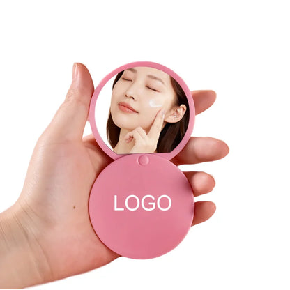 Zonyin Custom logo Plastic Round Sliding Cover Design  Pocket Mirror Wholesale Cheap Portable Pink Small Hand Mirror for Travel