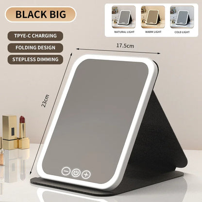 Zonyin Hot Selling LED Light Cosmetic Mirror Portable Folding Desktop Vanity Mirror Foldable Desktop Makeup Mirror for Women