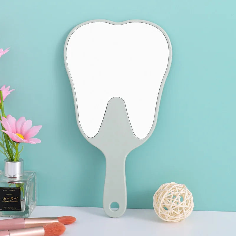Zonyin Custom Logo Handheld Cosmetic Tooth-Shaped Mirror New Large Plastic Dental Pocket Mirror Personalized Handle Promotional