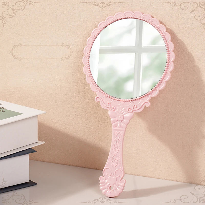 Zonyin Wholesale European Princess Vintage Oval Hand Held Cosmetic Mirror Handheld Retro Compact Makeup Mirror for Wedding