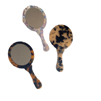 Wholesale Oval Handheld Pocket Mirror Floral White Acetate Portable Travel Makeup Mirror with Small Handle Zonyin