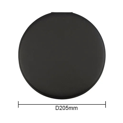 Zonyin Extra Large Round Black Pu Leather Desktop Standing Mirror Customized Your Logo Folding Super Big Makeup Vanity Mirror