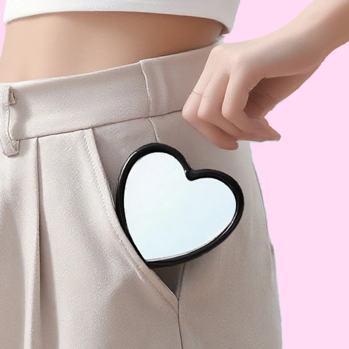 Zonyin Wholesale Cute Plastic Small Heart Pocket Makeup Mirror Custom Logo Mini Portable Compact Travel  Mirror  for Women Girls