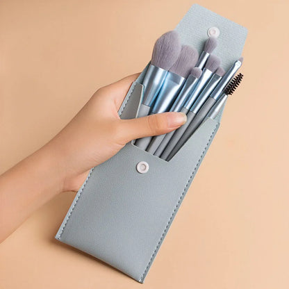 Zonyin 8pcs Travel Makeup Brushes Private Label High Quality Synthetic Mini Small Vegan Makeup Brush Set With Pu Bag