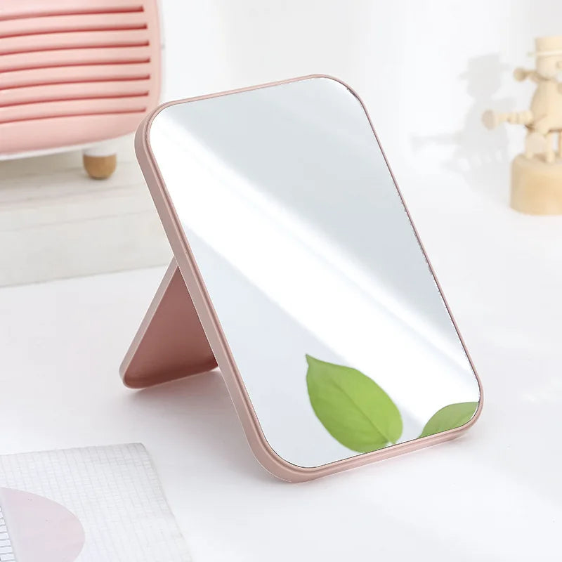 Zonyin Abs Plastic Desktop Rotatable Foldable Cosmetic Mirror Square HD Glass Princess Tabletop Makeup Mirror With Hanging Hole