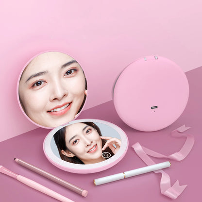 Zonyin Custom Logo Light LED Travel Makeup Mirror Compact Folding Handheld Magnifying Cosmetic Vanity Mirror Pocket Mini Size