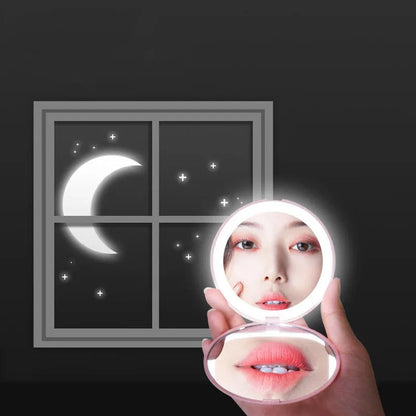 Zonyin Magnified Round Pocket Led Light Mirror Portable Foldable Mini Small Makeup Mirror With Led Light