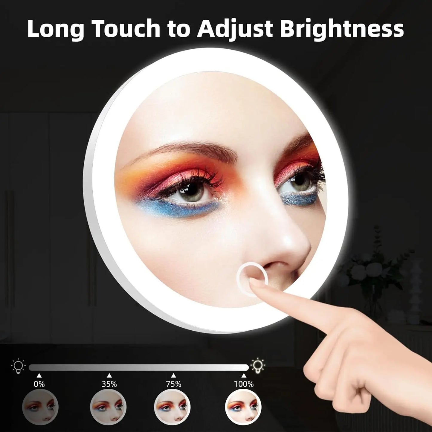Zonyin Single Side 5X/10X Magnifying LED Light Round Cosmetic Mirror with 3 Suction Cups Personalized Wall Mounted Foldable