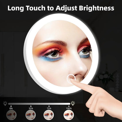Zonyin Single Side 5X/10X Magnifying LED Light Round Cosmetic Mirror with 3 Suction Cups Personalized Wall Mounted Foldable