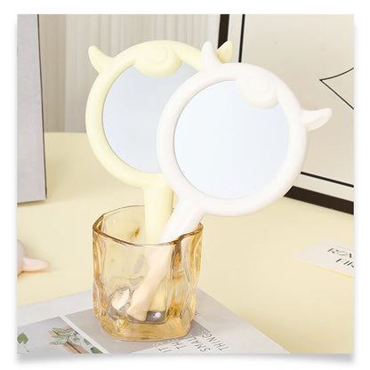 Zonyin Plastic Lamb-shaped Handheld Makeup Mirror Cute Cartoon Portable Girl Vanity Mirror Travel Cosmetic Mirror for Girls