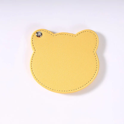 Zonyin Customized Personalized Logo Pu Leather Glass Mirror Lovely Black Bear Shaped Pocket Makeup Mirrors for Travel