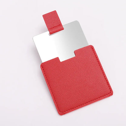 Zonyin Promotion Gift Cheap Square Shaped Pu Leather Small Mirror No Break Stainless Steel Metal Pocket Mirror with Custom Logo