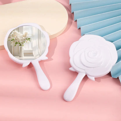Zonyin High Quality Vintage Pink Rose Shape Hand Makeup Mirror Plastic Mini Handheld Cosmetic Mirror for Women Girl Travel