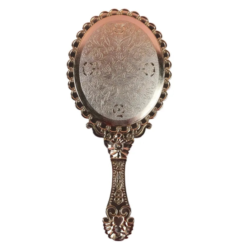 Zonyin Custom Logo Handheld Gold Oval Vanity Mirror Retro Electroplating Personalized Makeup Mirror for Wholesales
