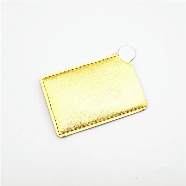 Zonyin Portable HD Single Personalized Stainless Steel Small Metal Makeup Mirror Customized Logo Gold Pu Leather Compact