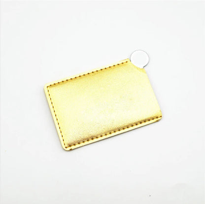Zonyin Portable HD Single Personalized Stainless Steel Small Metal Makeup Mirror Customized Logo Gold Pu Leather Compact