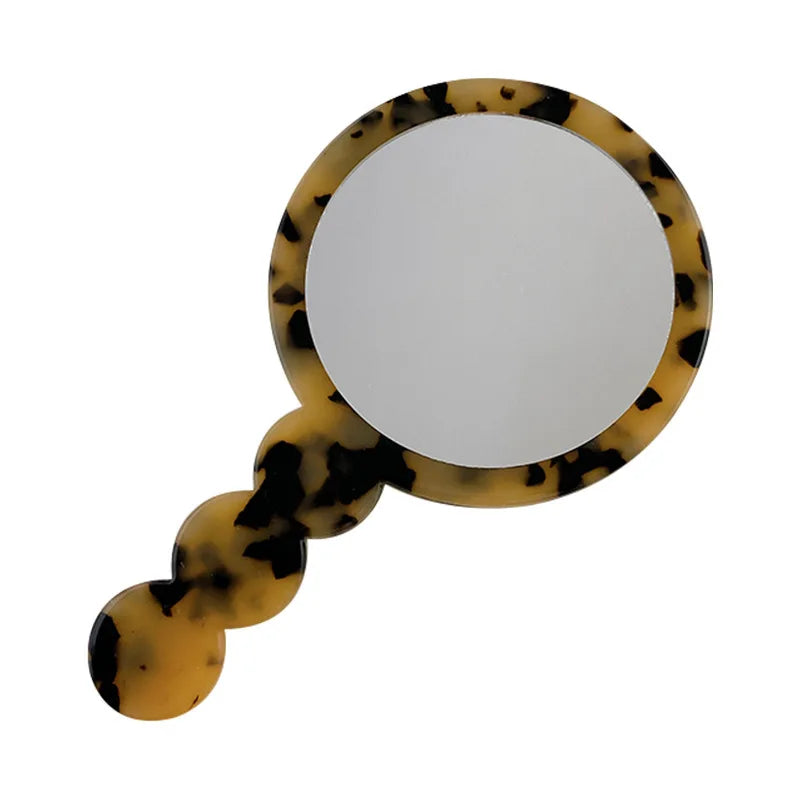 Zonyin High Quality Round Simple Design Acetate Travel HandHeld Makeup Mirror Portable Hand Held Pocket Handle Make-up Mirror