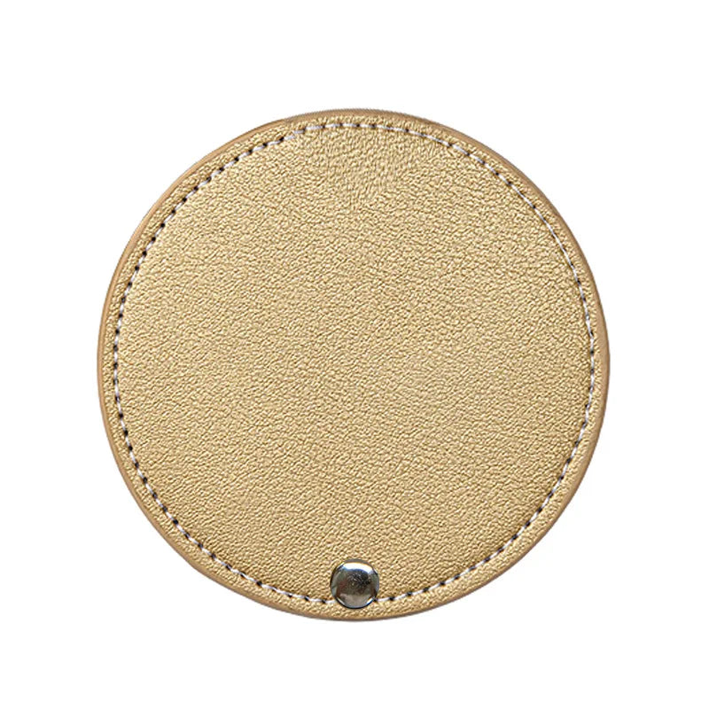 Zonyin Wholesale White Round Pocket Mirror Pu Leather Glass Small Travel Cosmetic Mirror for Women Girls