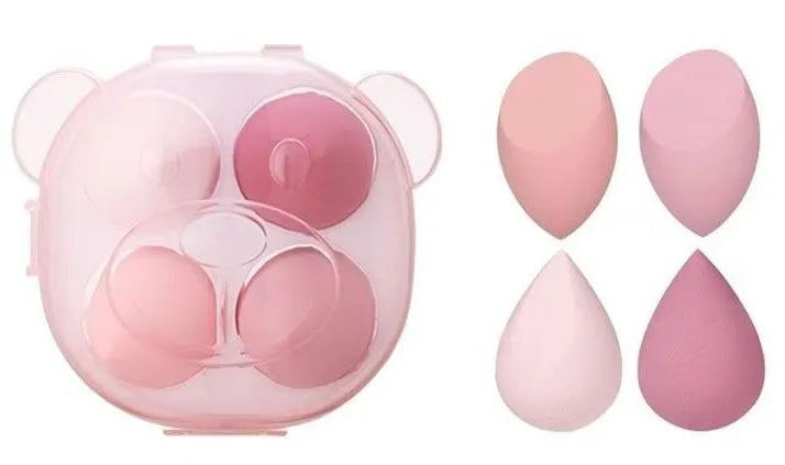 4pcs Portable Travel Size Colorful Bear Box Makeup Blender Sets Beauty Egg Puff Latex Free Powder Foundation Makeup Sponge