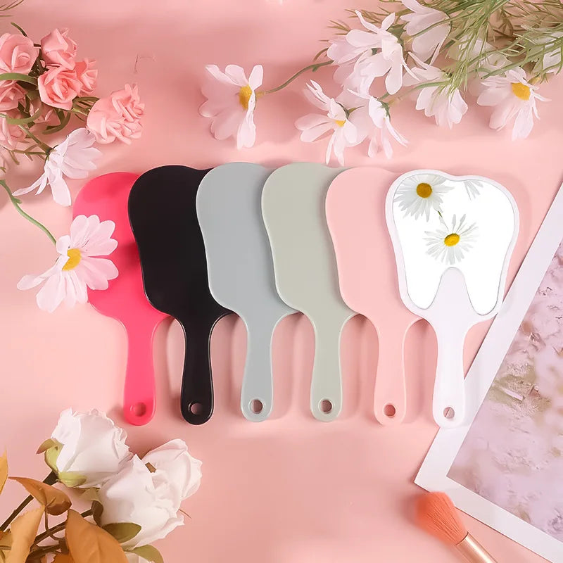 Zonyin Custom Logo Small Plastic Cute Tooth Shape Handheld Mirror Portable Compact Small Vintage Pocket Mirror for Gift