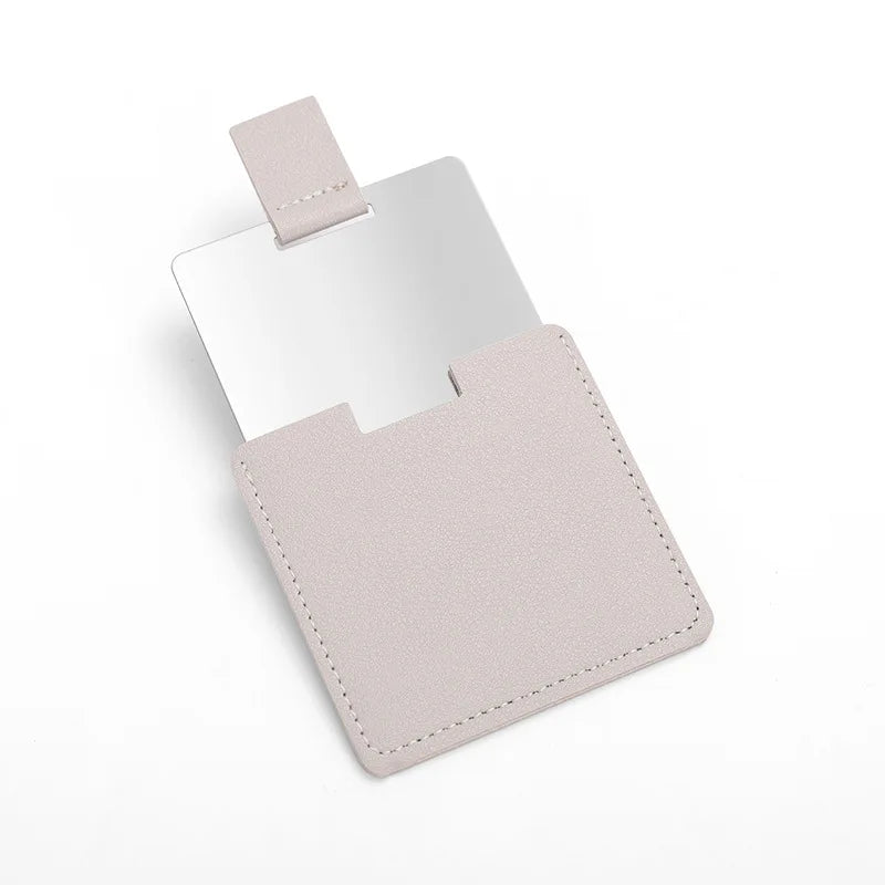 Zonyin Promotion Gift Cheap Square Shaped Pu Leather Small Mirror No Break Stainless Steel Metal Pocket Mirror with Custom Logo