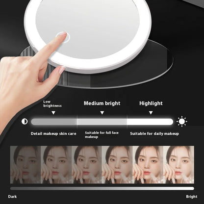 Zonyin Round 10X Magnifying Led Portable Cute Makeup Mirror Vanity Mirror With Lights Compact Pocket Make up Mirror with Logo
