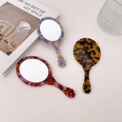 Zonyin Acetate Handheld Retro Oval Travel Mirror Mini Portable Makeup Mirror Daily Cosmetic Makeup Hand Mirror with Handle