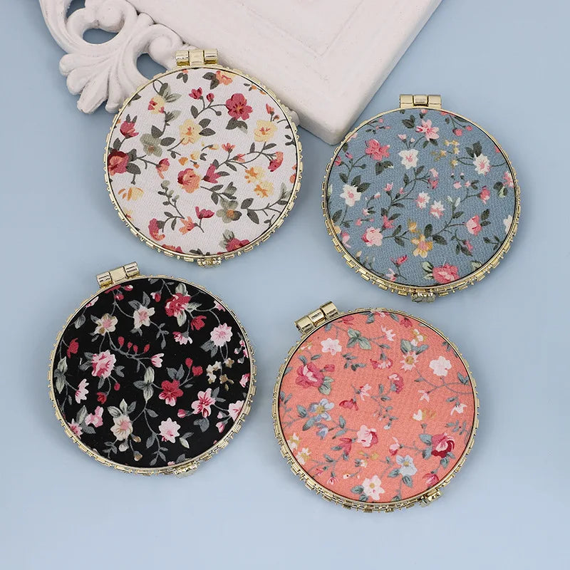 Zonyin High Quality Handheld Makeup Mirror Wholesale Vintage Silk Fabric Rectangle Oval & Round Sided Mirrors with Double Sides