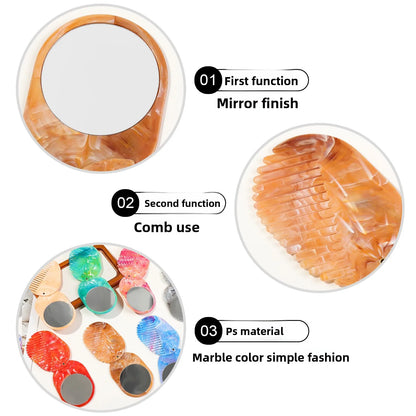 Zonyin Portable Oval Marble Makeup Mirror with Comb Foldable Rotating Cosmetic Pocket Mirror Hairbrush Combo Travel Mini Purse