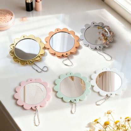 Zonyin Custom Logo Flower Makeup Mirror Handheld Pocket Mirror Plastic Portable Single Sided Cosmetic Mirror for Girls Gift