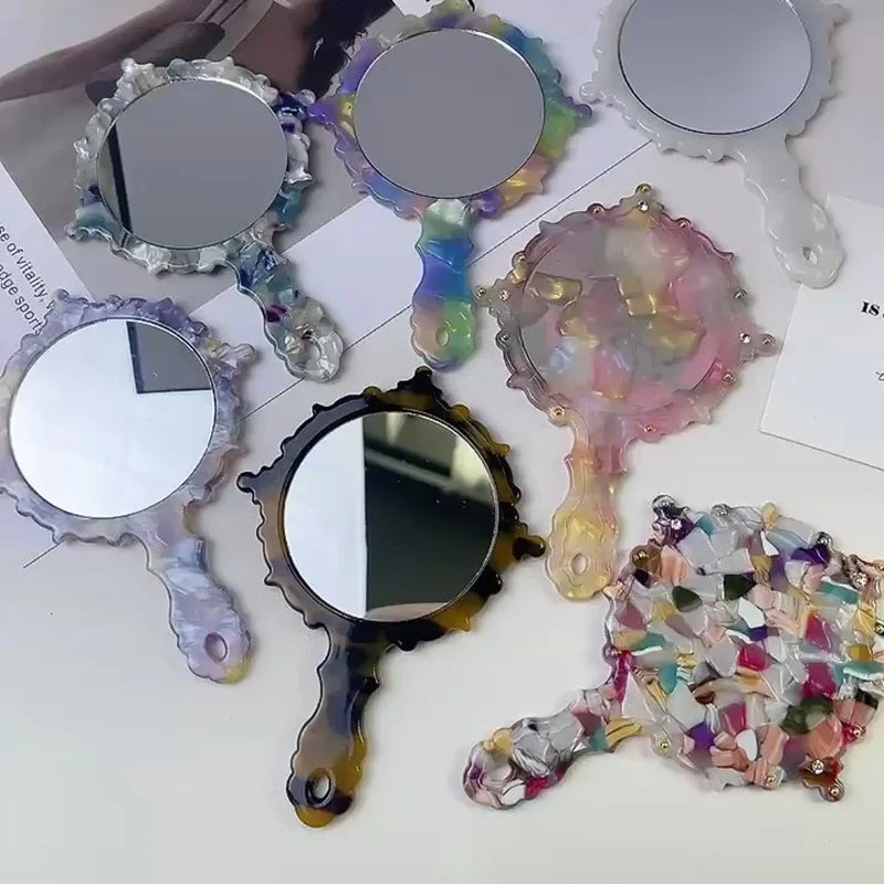 Zonyin Wholesale Diamond Pattern Acetate Makeup Mirror Portable Handle Handheld Cosmetic Mirror Colorful Women for Daily Use